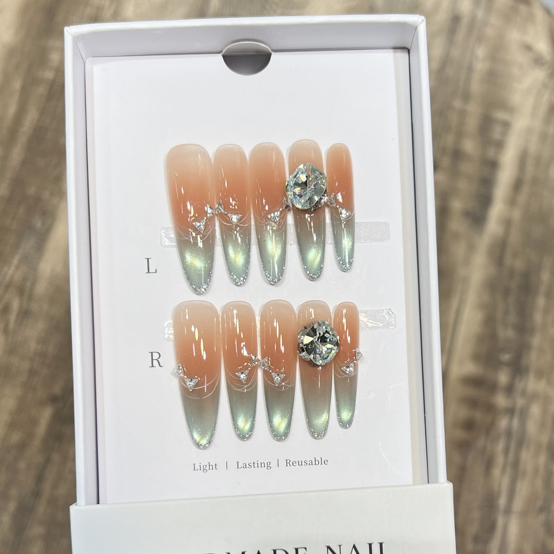 Elegant Stiletto Press-On Nail Art Set with Jewel Accents Stornfield