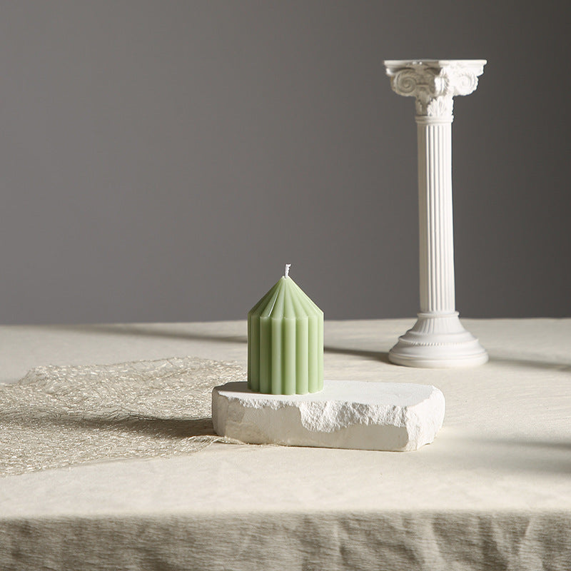 Vertical-Fluted Sculptural Pillar Candle with Pointed Faceted Top