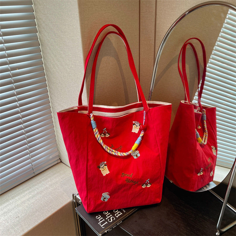 Embroidered Canvas Shopping Tote