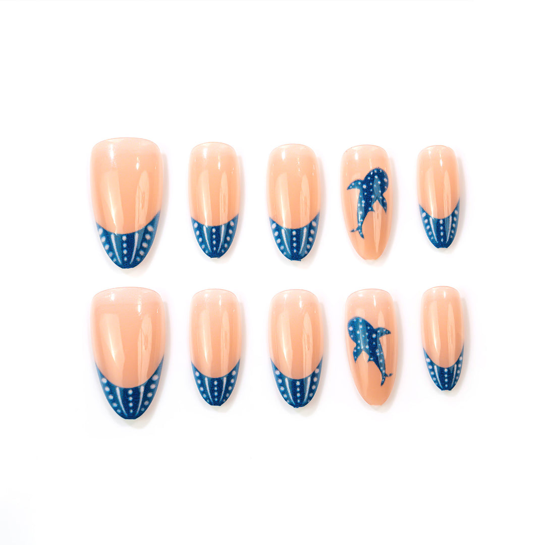 Artistic Dolphin-Themed Press-On Nail Art Set Stornfield