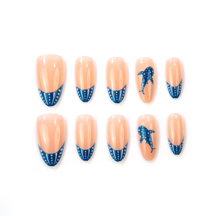 Artistic Dolphin-Themed Press-On Nail Art Set Stornfield
