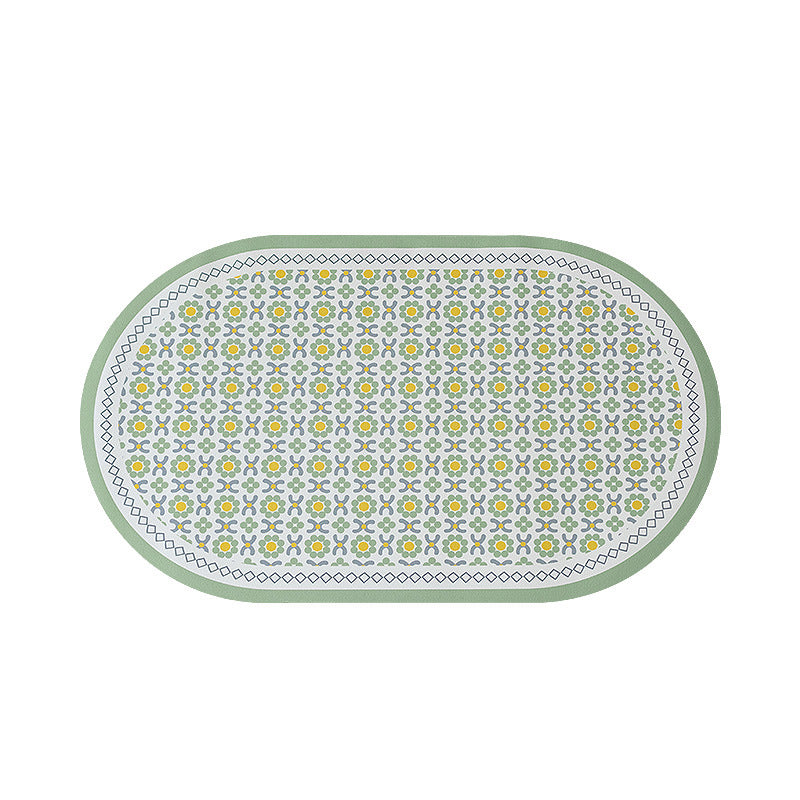Oval non-slip vinyl mat with fine mosaic print and water-repellent surface Stornfield
