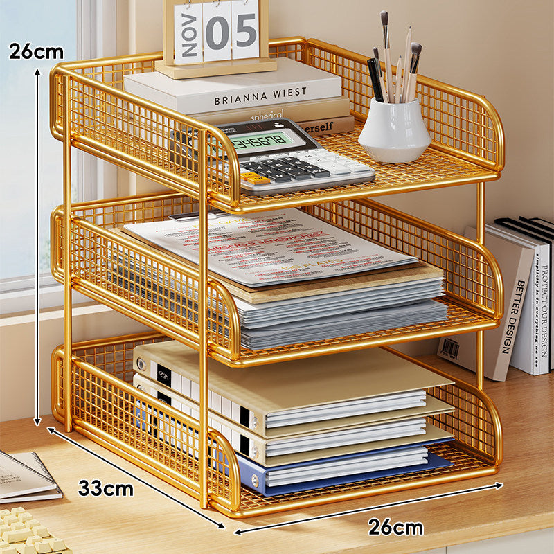 Compact Two-Tier Metal Mesh Desk Letter Tray & File Organizer