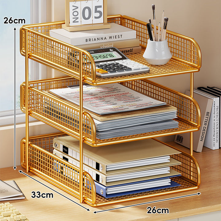 Compact Two-Tier Metal Mesh Desk Letter Tray & File Organizer