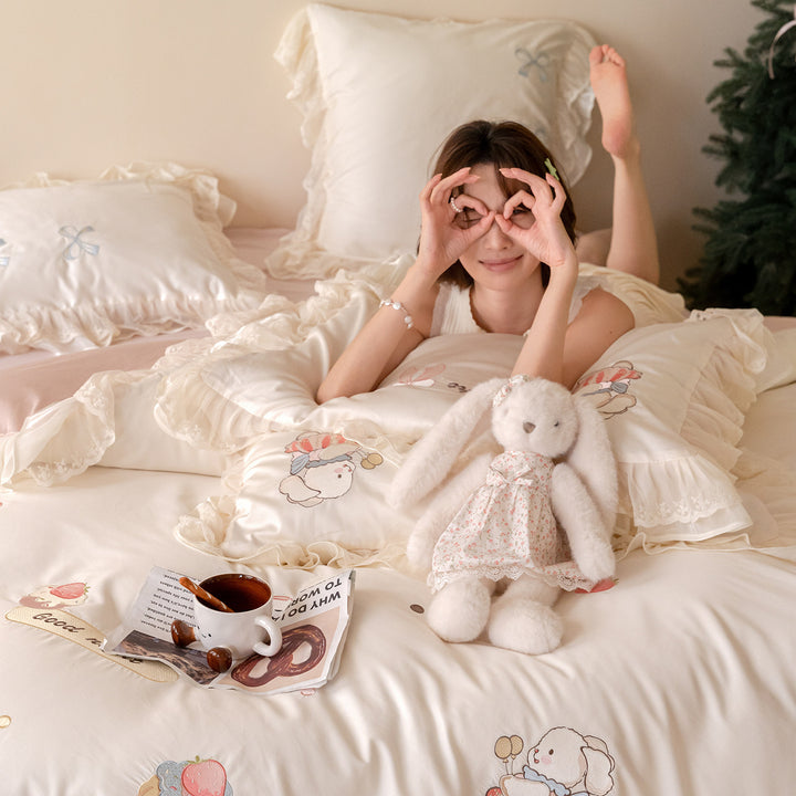 Children's Nautical Embroidered Cotton Sateen Duvet Cover Set