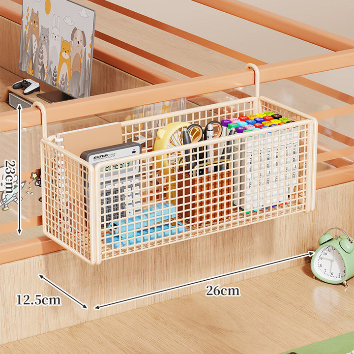 Over-Rail Metal Grid Hanging Storage Basket Organizer for Bunk Bed and Desk