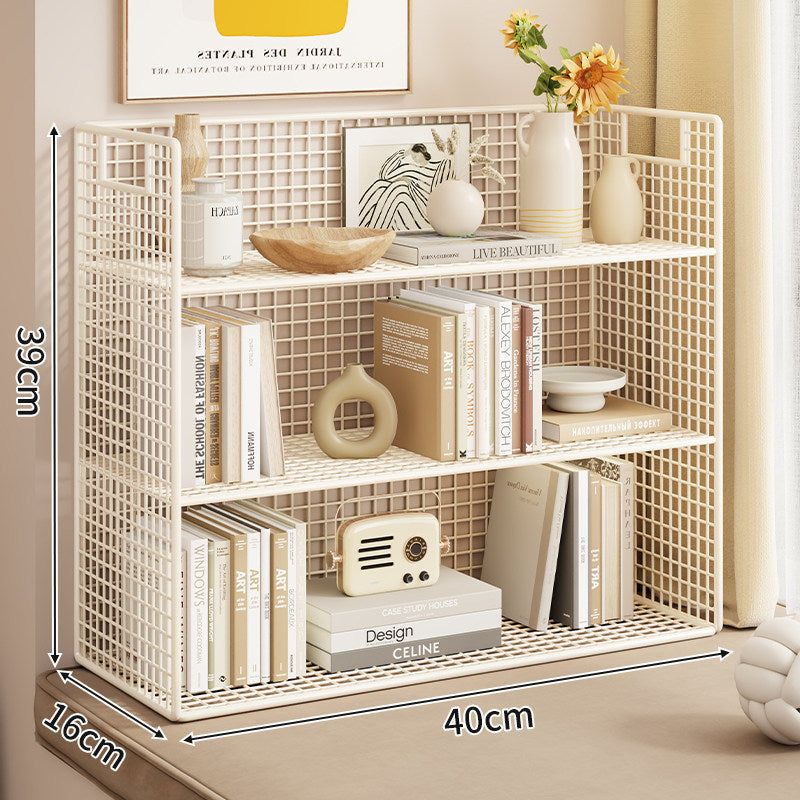 Tiered Metal Grid Countertop Display Shelf Organizer with Open Mesh Panels