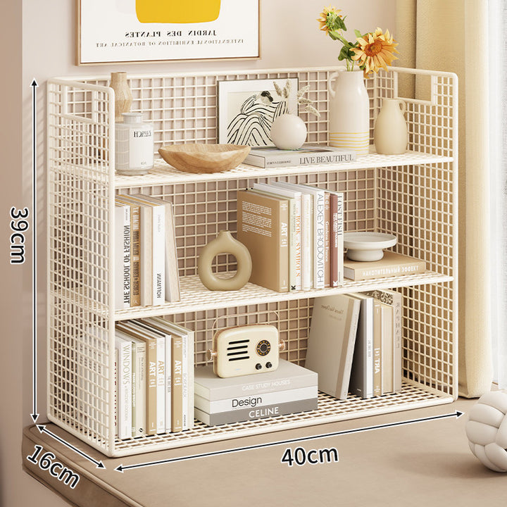 Tiered Metal Grid Countertop Display Shelf Organizer with Open Mesh Panels