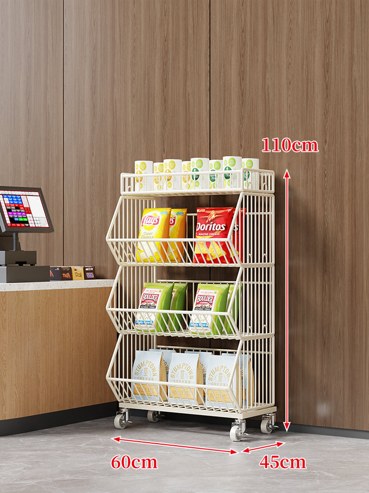 Three-Tier Mobile Wire Basket Organizer Cart