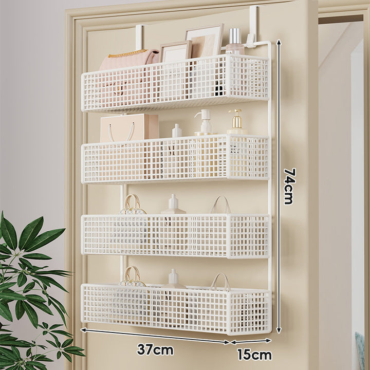 Over-Door Hanging Double-Tier Ventilated Mesh Storage Basket Organizer with Hooks