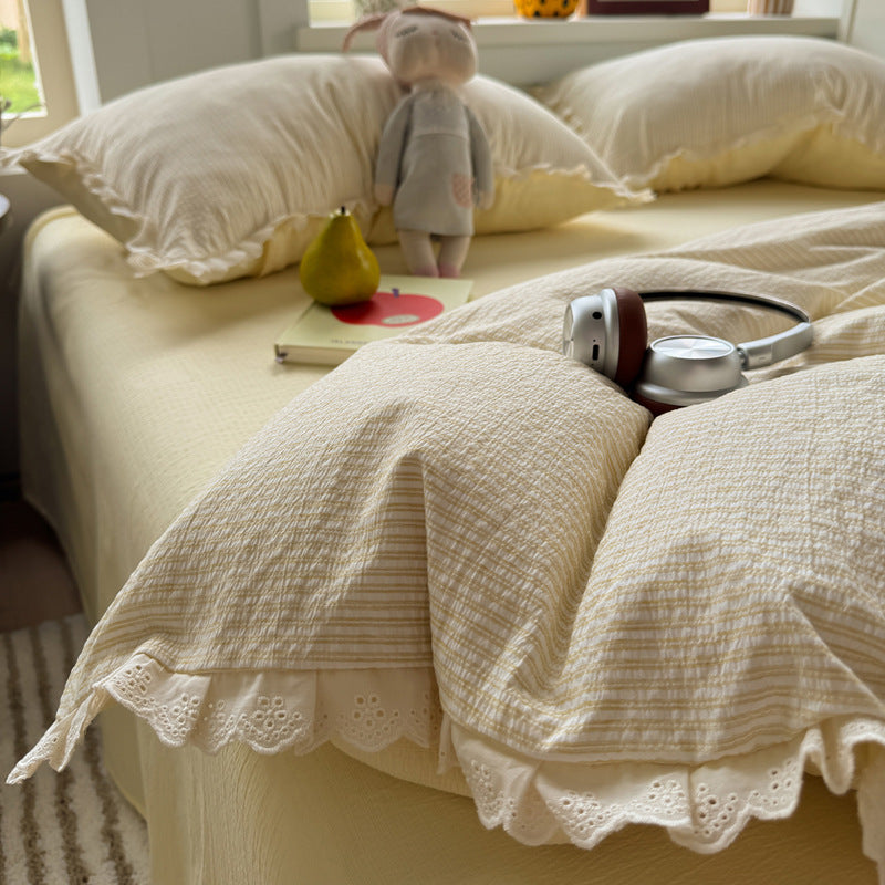Ruffled Striped Duvet Cover Set