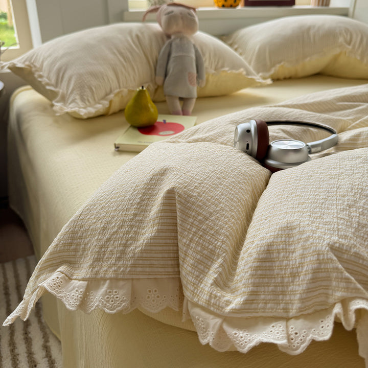 Ruffled Striped Duvet Cover Set