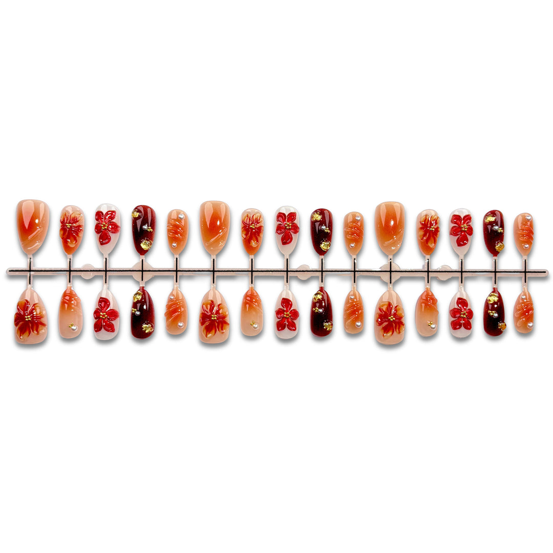 Artistic Press-On Nail Set with Floral Design