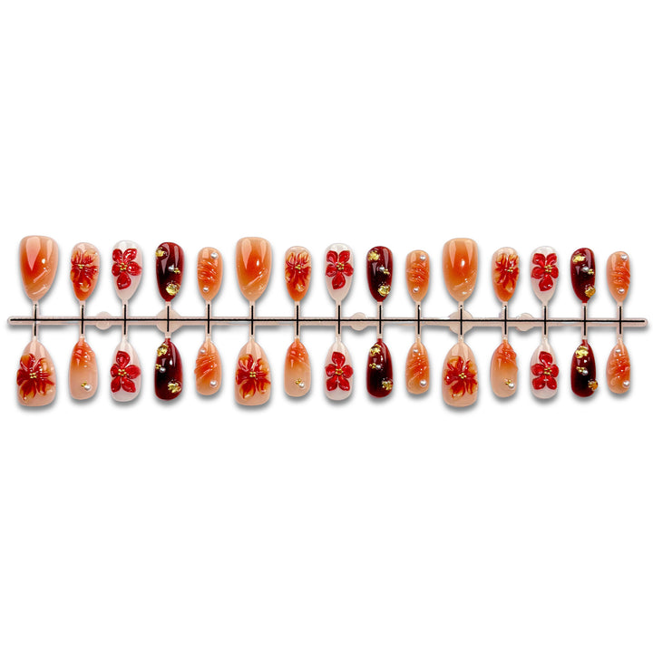 Artistic Press-On Nail Set with Floral Design
