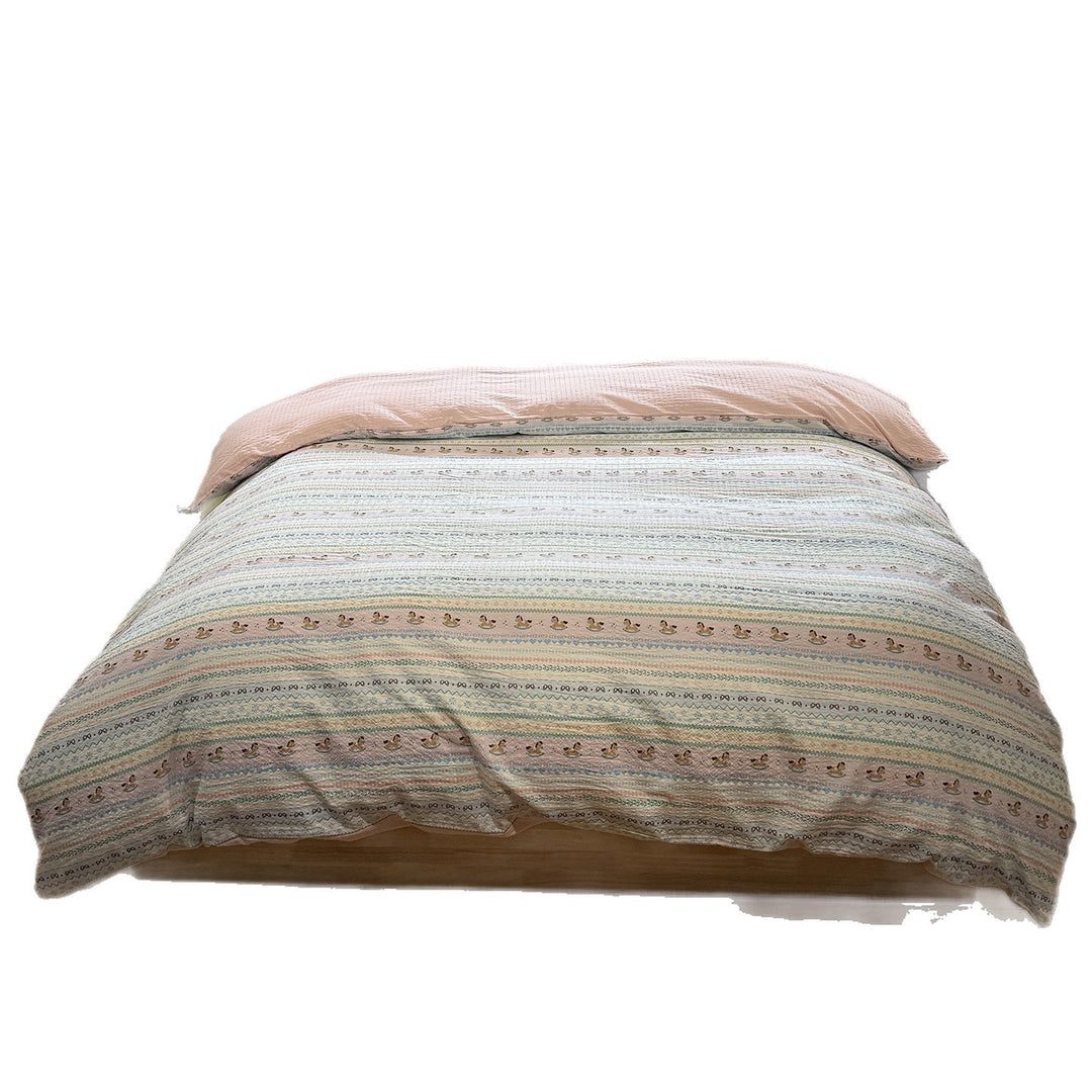 Quilted Cotton Duvet Cover Set with Nordic Reindeer Patchwork