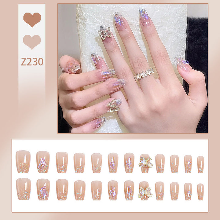 Acrylic Nail Set with Glitter and 3D Butterfly Decorations Stornfield