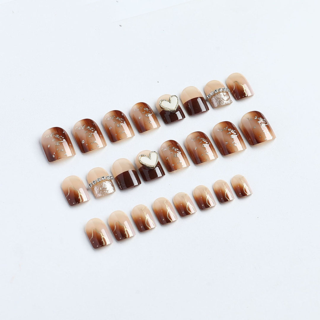 Stylish Press-On Nail Set with Glitter and Heart Designs Stornfield