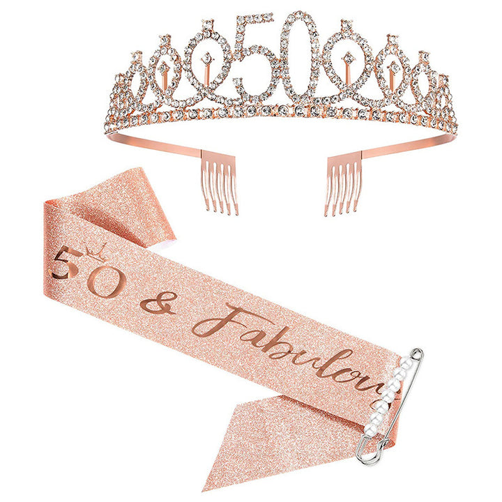 Women Crystal-Embellished Birthday Crown with Personalized Sash Stornfield