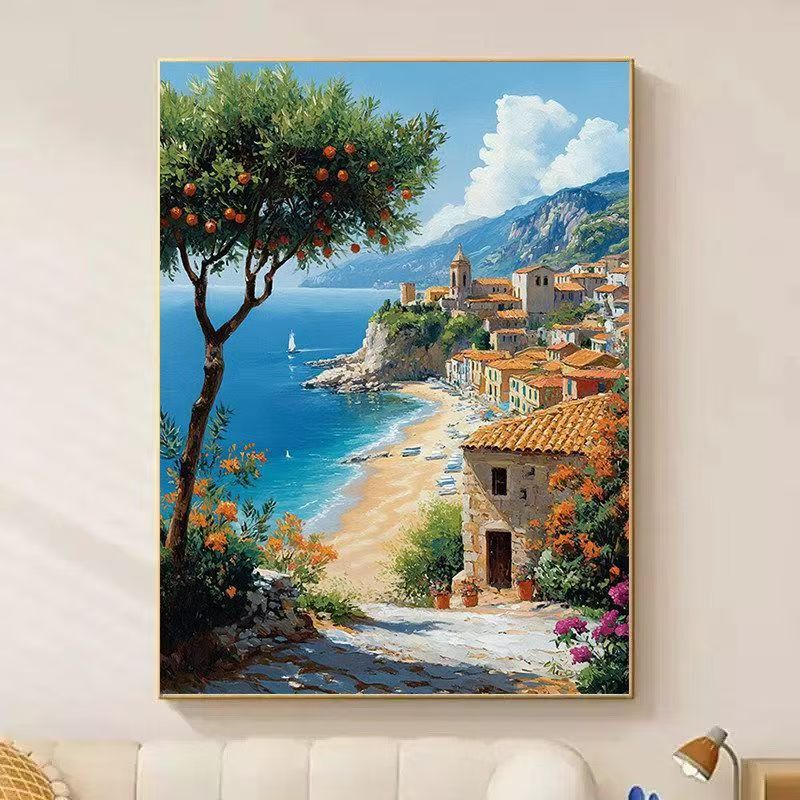 Coastal Village Scenic Painting Canvas Wall Art Stornfield
