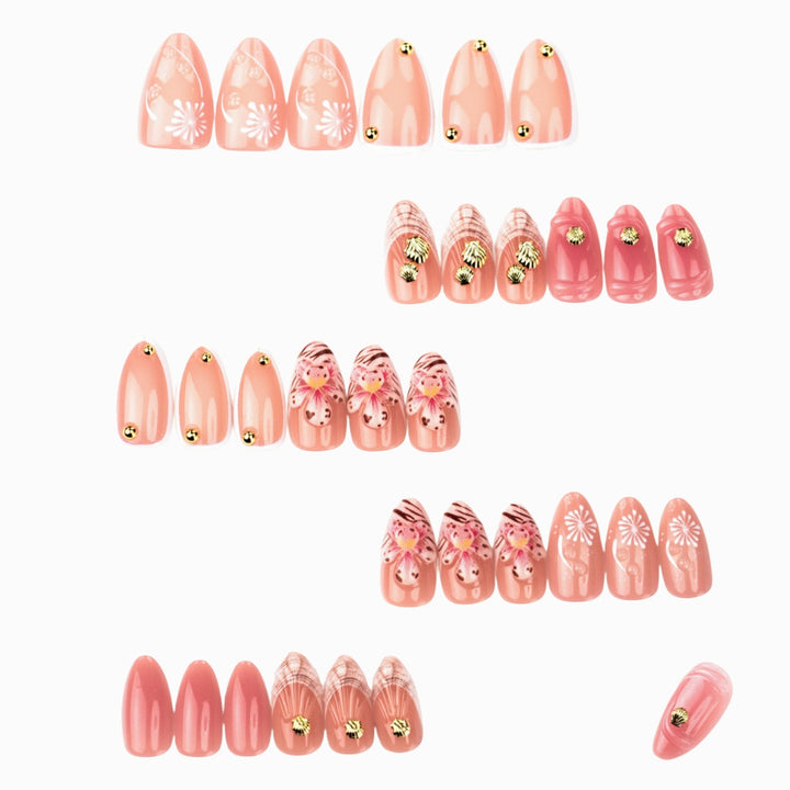 Elegant Floral Embellished Press-On Nail Set Stornfield