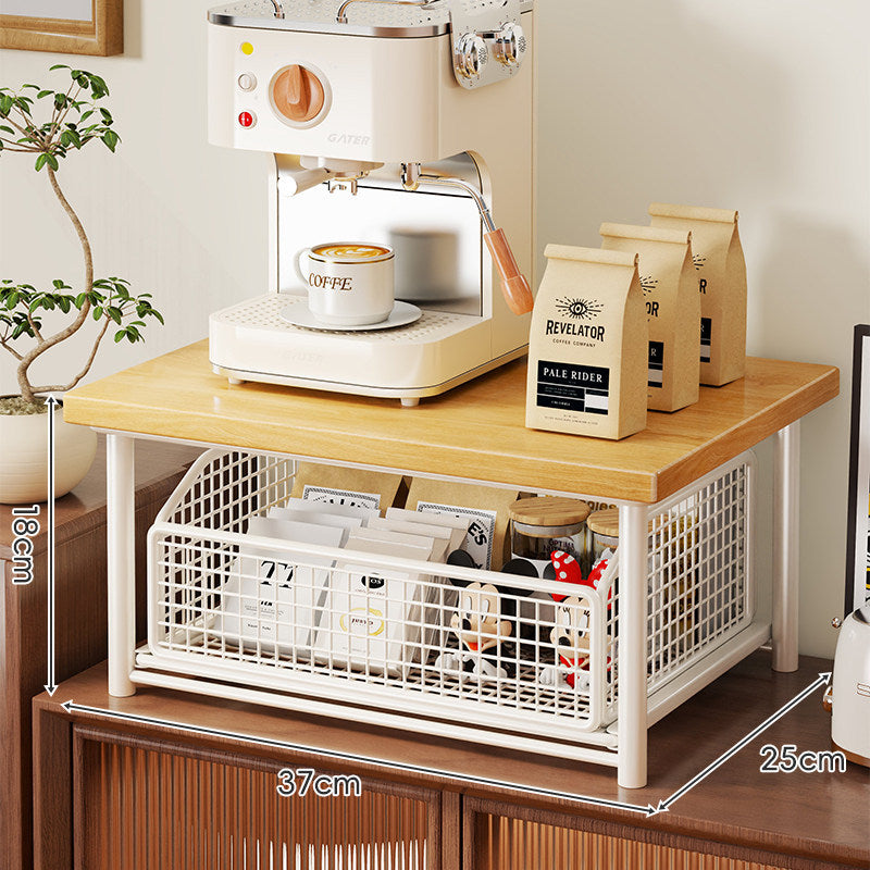 Compact Countertop Appliance Stand with Sliding Metal Mesh Drawer Organizer