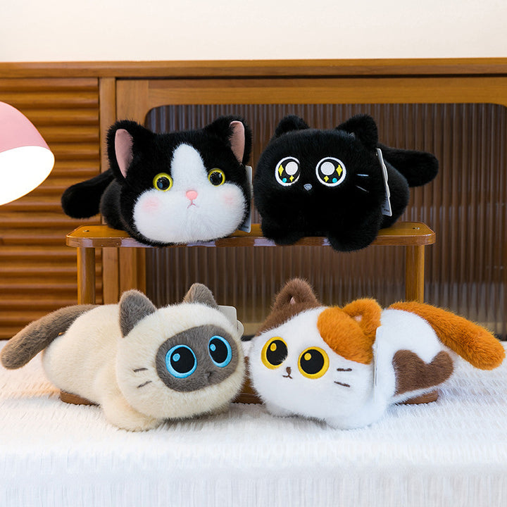 Plush Siamese Cat Long Bolster Body Pillow with Embroidered Eyes and Ultra-Soft Faux Fur Stornfield