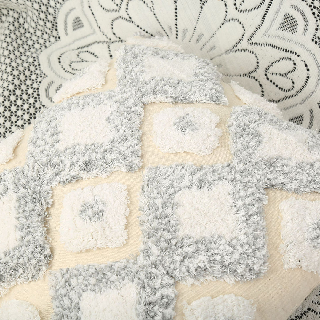Tufted Chevron Tassel Cotton-Linen Decorative Pillow Cover