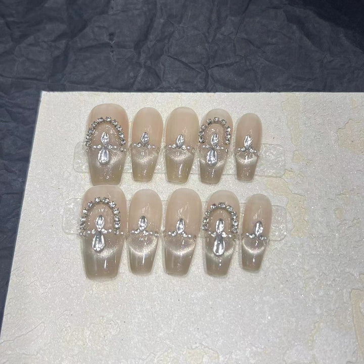 Elegant Press-On Nail Set with Rhinestone Detailing Stornfield
