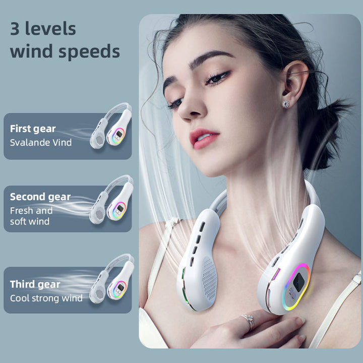 Unisex portable neck fan with LCD display and quiet brushless motor Stornfield