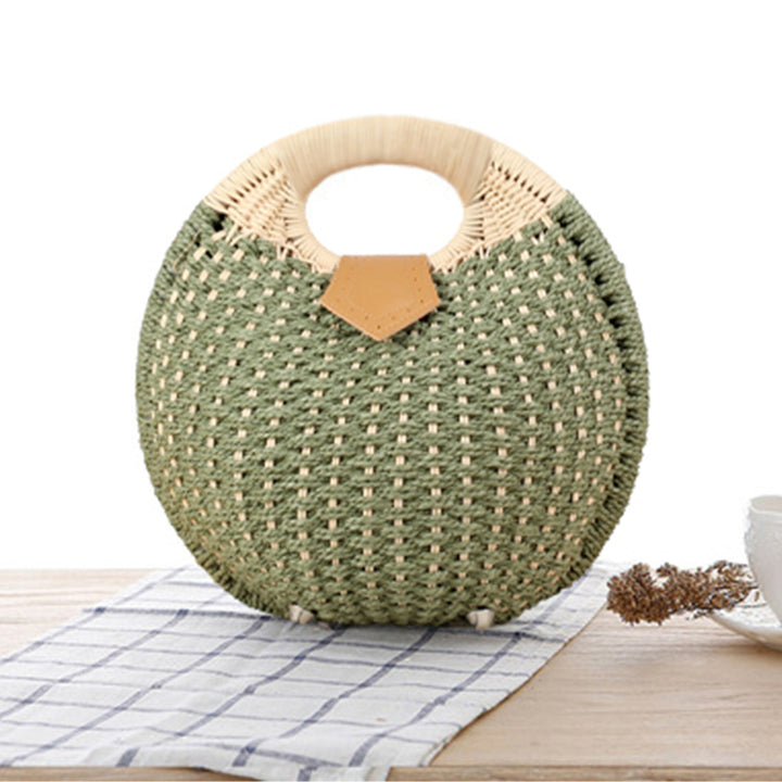 Round straw bag with elegant leather handle Stornfield