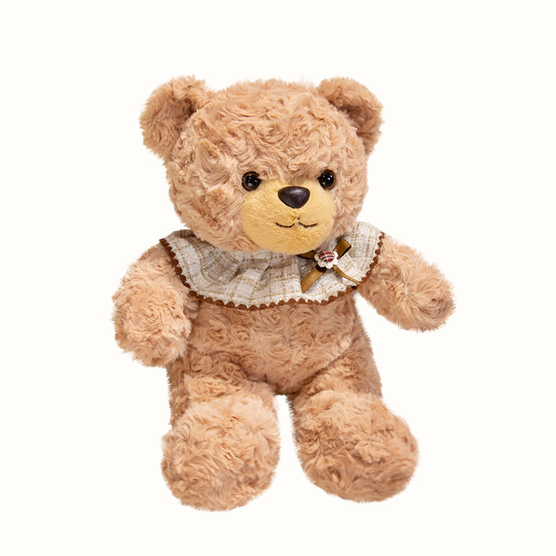 Curly-Fur Teddy Bear with Ruffled Plaid Collar and Embroidered Nose Stornfield