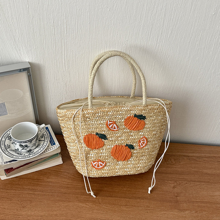 Embroidered Straw Market Tote