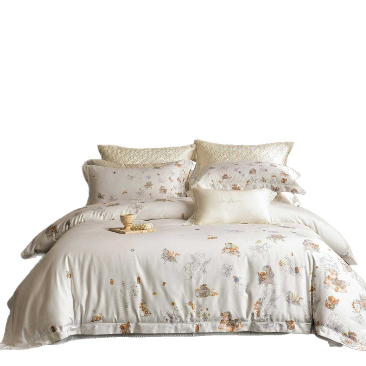 Whimsical Illustrated Cotton Sateen Duvet Cover & Pillowcase Set