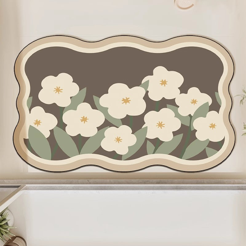 Floral Pattern Bath Mat for Bathroom
