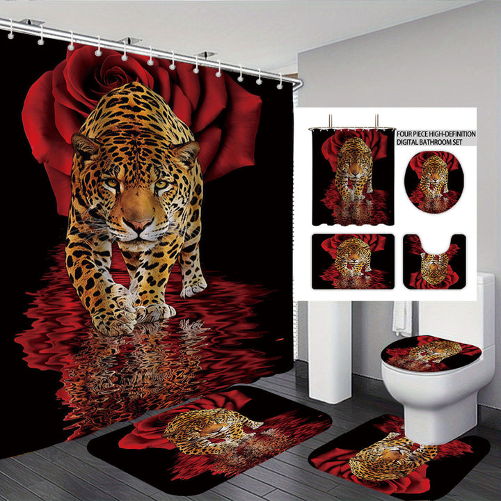 Artistic High-Definition Leopard and Rose-Themed Bathroom Décor Set Stornfield