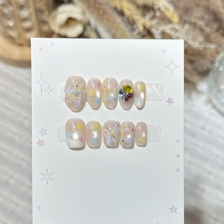 Decorative Press-On Nail Art Set with Gem Accents Stornfield