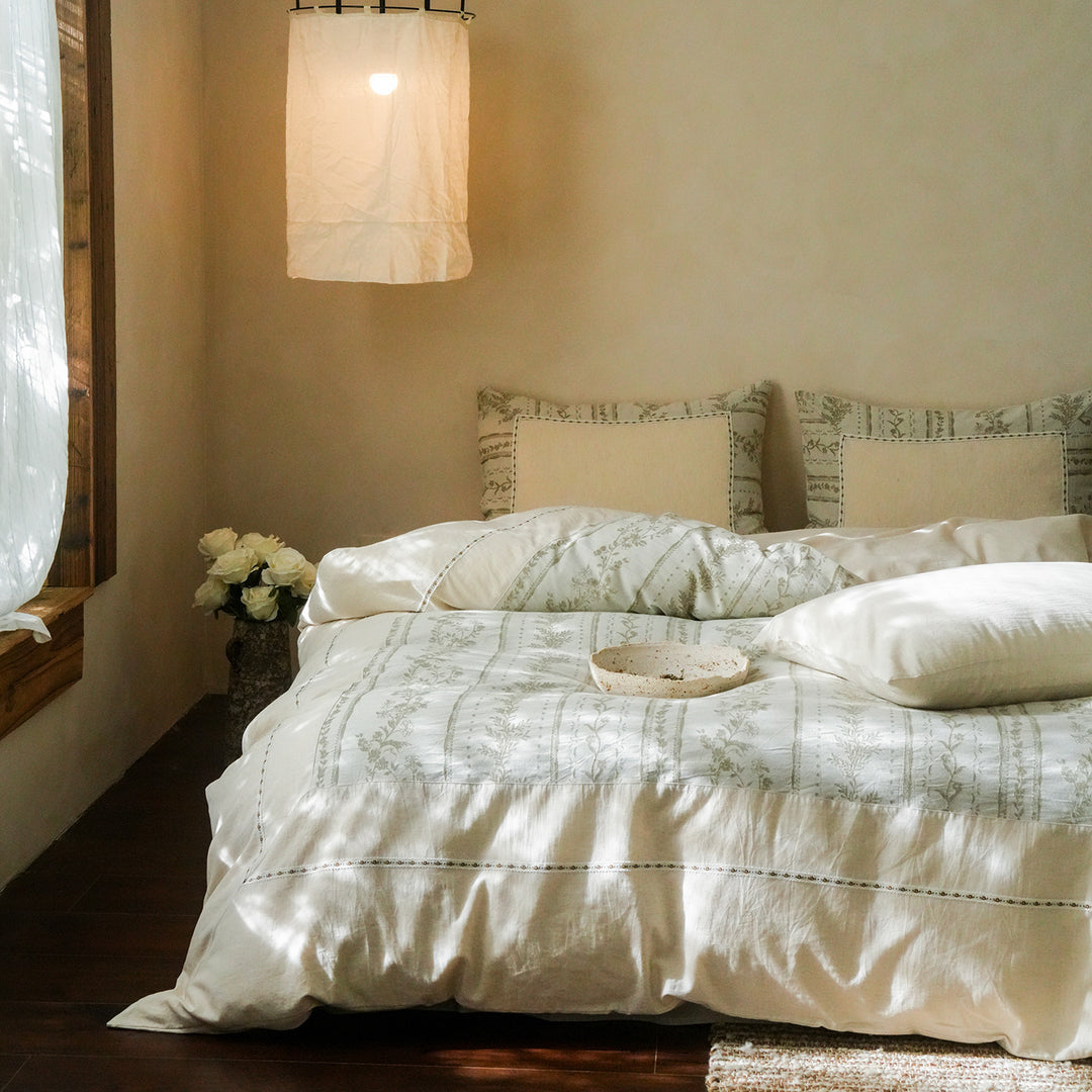 Luxury Botanical Linen Duvet Cover and Pillowcase Set