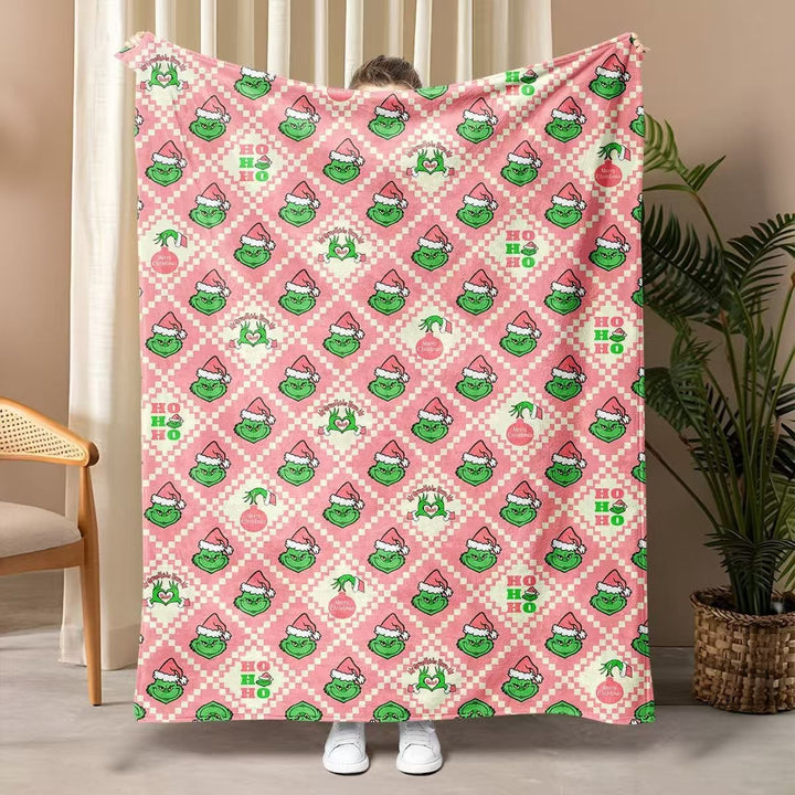 Fun Grinch-Themed Fleece Throw Blanket