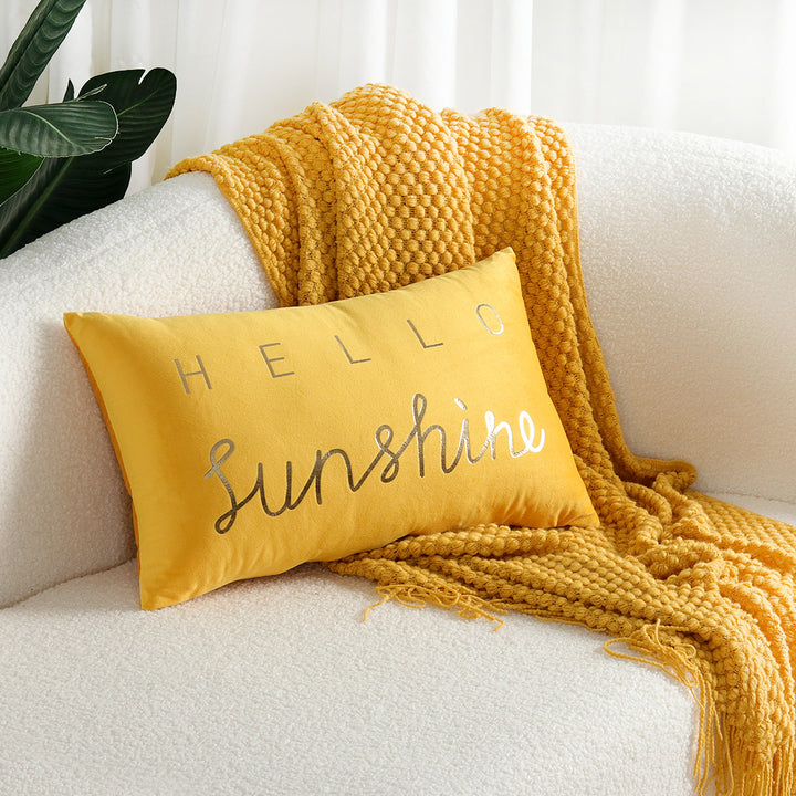Plush Velvet Rectangular Lumbar Accent Pillow with Metallic Script Embroidery and Hidden Zip