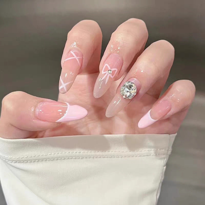 Artistic Press-On Nail Art Set with Decorative Floral and Gemstone Accents Stornfield