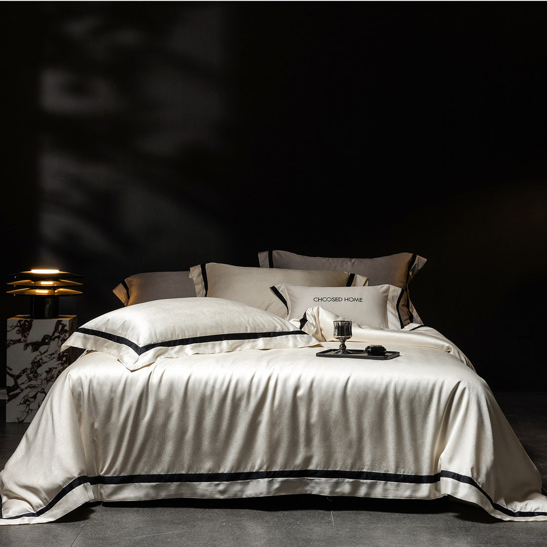 Satin Sateen Duvet Cover Set with Tailored Hem and Matching Pillow Shams