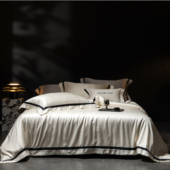 Satin Sateen Duvet Cover Set with Tailored Hem and Matching Pillow Shams