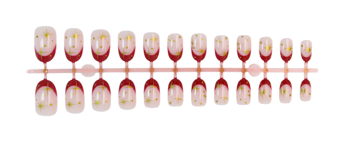 Artificial nail set with glamorous star designs and elegant color gradient Stornfield