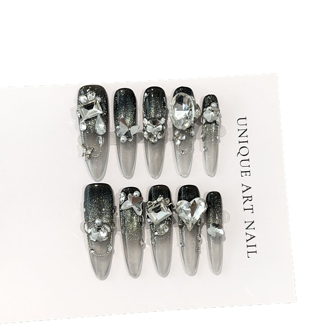 Glamorous Stiletto Press-On Nail Design Set with Crystal Accents