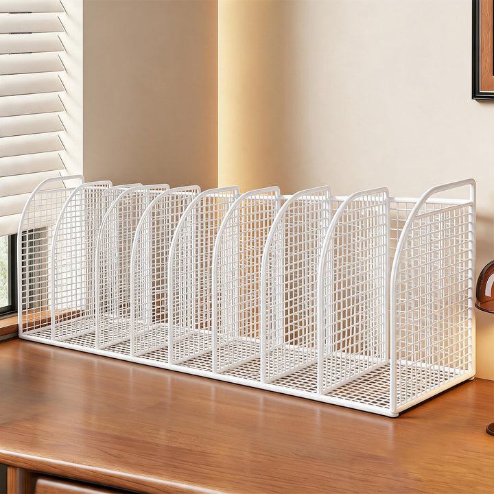Long Multi-Slot Desktop File and Binder Organizer with Pen and Accessory Holder