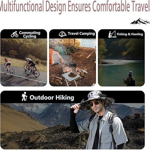Outdoor sun hat with wide brim, integrated ventilation, UV protection, and chin strap Stornfield