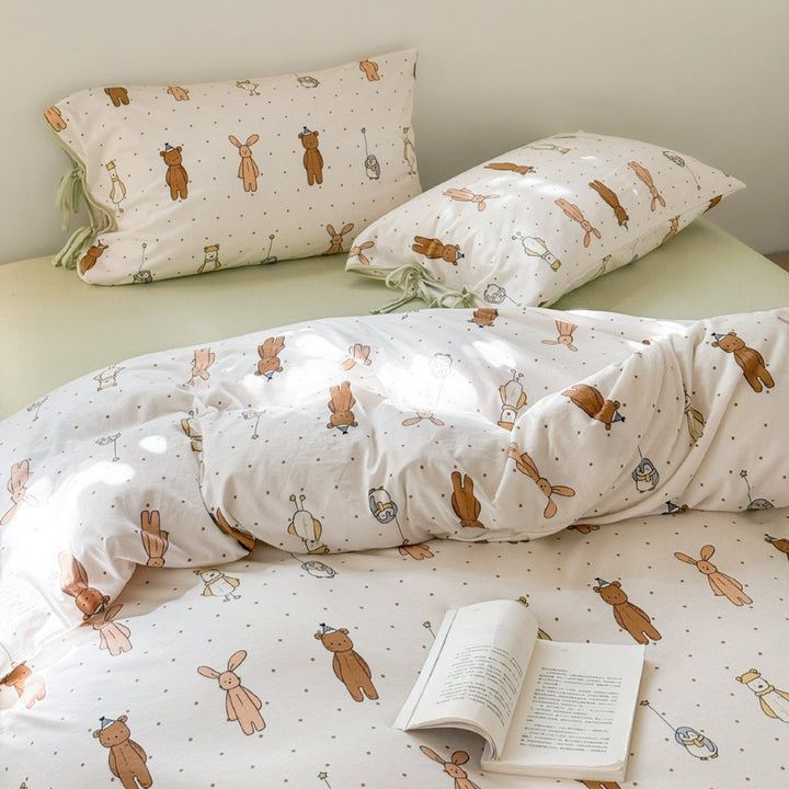 Cotton Percale Duvet Cover Set with Corner Ties and Pillowcases