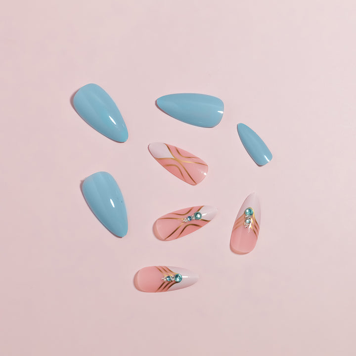 Artistic Press-On Nail Set with Elegant Detailing Stornfield