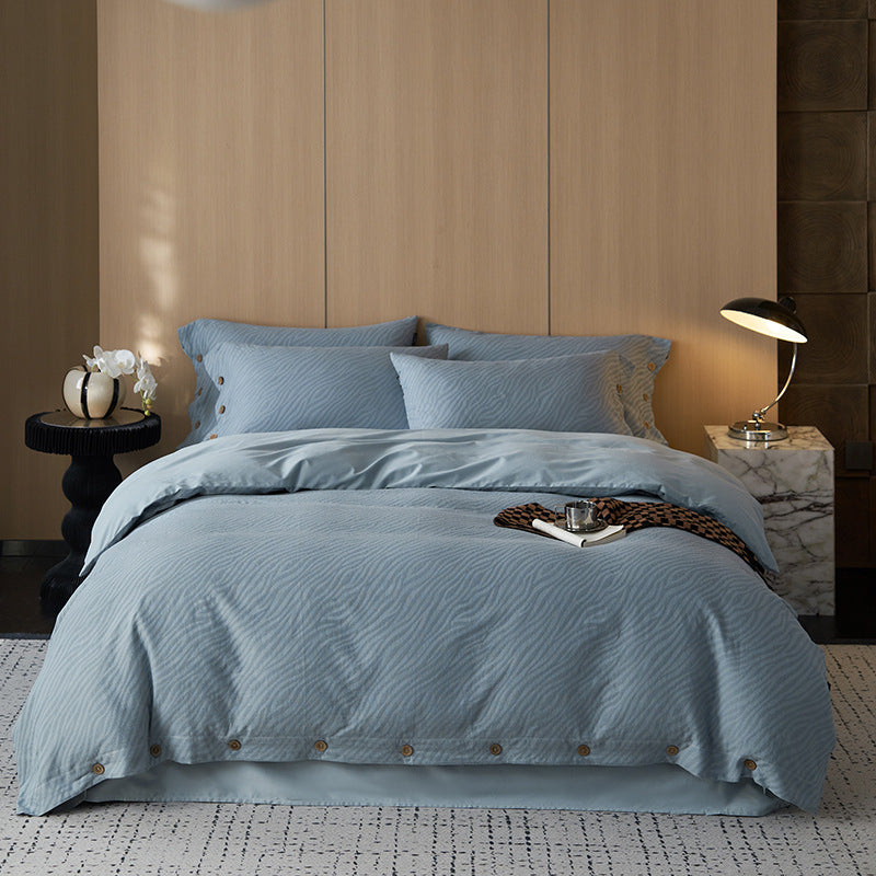 High-quality cotton satin bedding set with fine wave structure and button closure