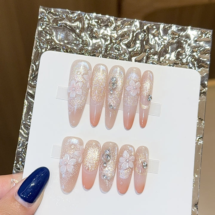 Artificial nails with floral design and glitter Stornfield